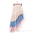 Color Matching Fishtail Design Floral Print Chiffon Skirt